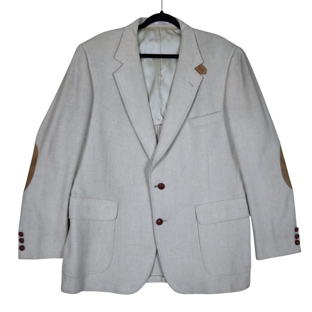 Bachrach Mens Elbow Patch Sport‎ Coat Blazer Jacket Size L Cream Leather Buttons